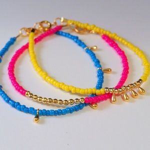 Yellow, Pink and Blue Beaded Bracelets - Set of 3